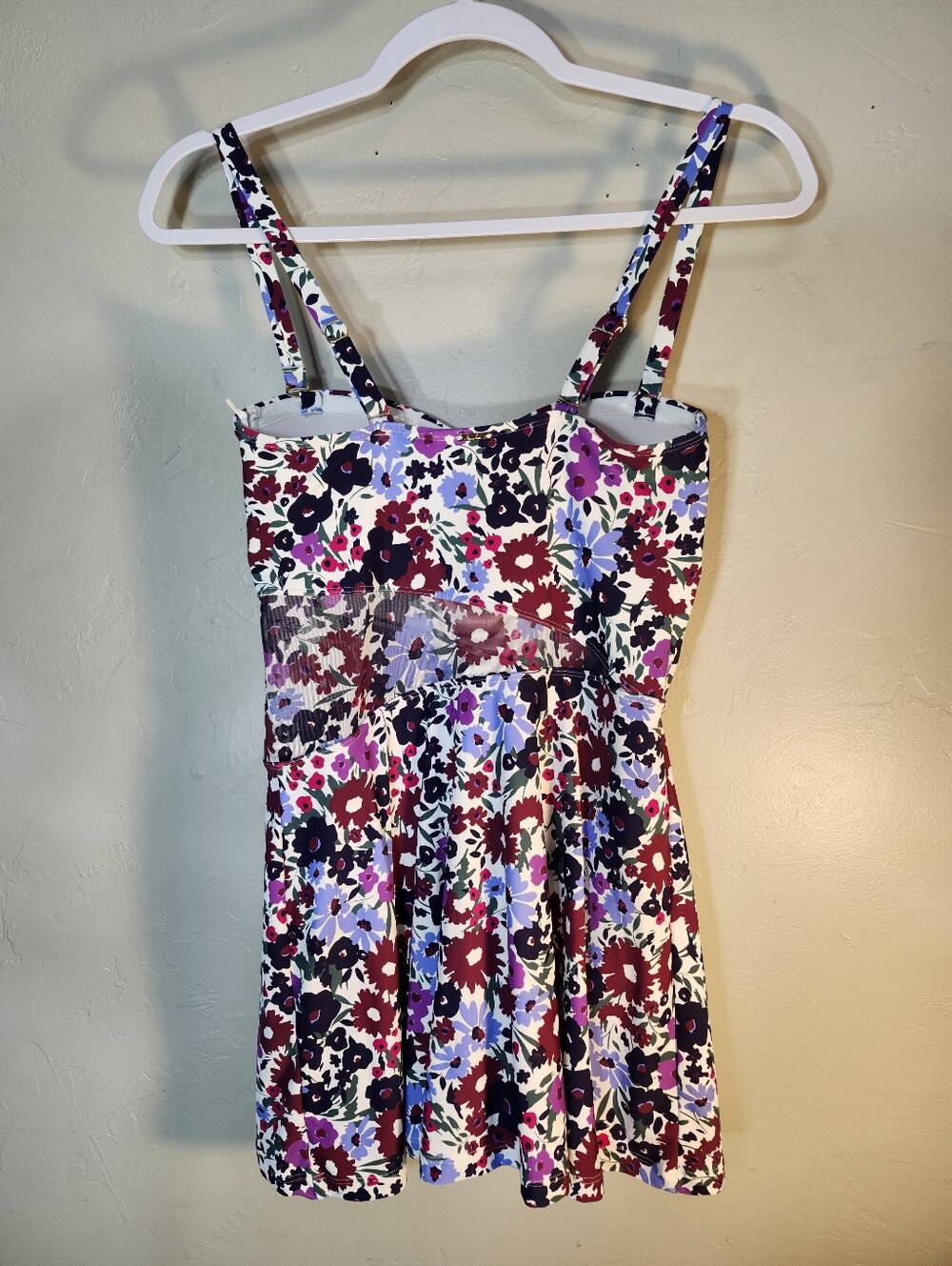 Anne Cole Floral Strap Swimsuit Skirted in White, Purple, Pink - Picture 3 of 7